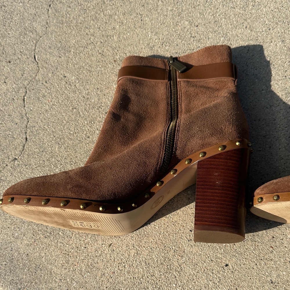 Michael Kors Brown Suede Ankle Boots with Gold Accents - Picture 6 of 6